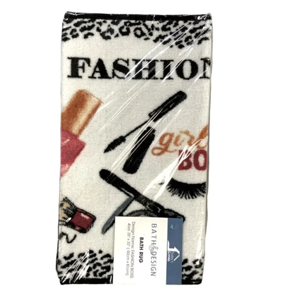 Fashion Girl Boss Animal Print Makeup Mat Rug 20 in X 32” White Pink Black Multi